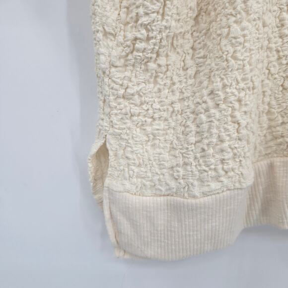 Easel Women's Crinkle Pop Fabric Lightweight Elbow Sleeve Hoodie Top Cream Small - Picture 7 of 8